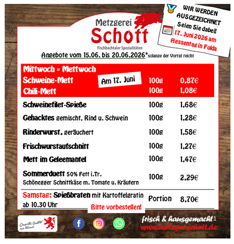 🥩 Wochenangebote vom 15. bis 20. Juni 2026
