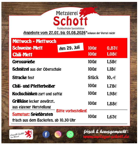 Angebote vom 27.07. bis 01.08.2026 – Mittwoch ist Mettwoch! 🥩