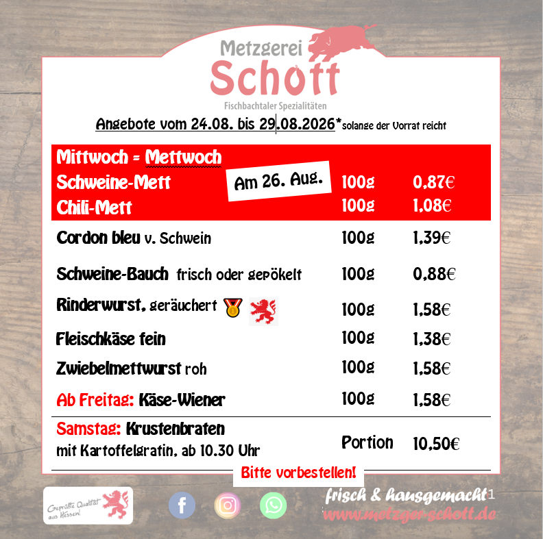 Angebote vom 24. bis 29. August 2026 – Mettwoch & mehr!