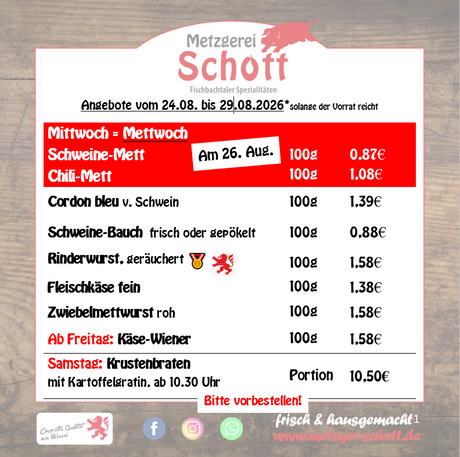 Angebote vom 24. bis 29. August 2026 – Mettwoch & mehr!