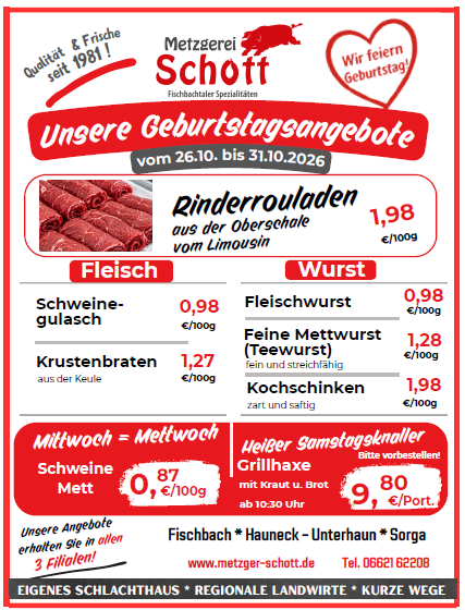 Geburtstagsangebote vom 26. bis 31. Oktober