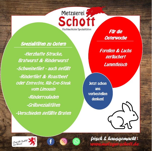 Angebot an Spezialitäten für die Osterfeiertage